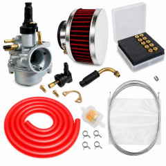 Kit carbu sport PHVA 17,5 cable, filtre plat, durite rouge : Moto 50 à boite, scooter, cyclomoteur universel