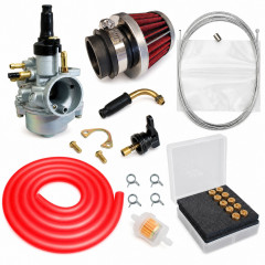 Kit carbu sport PHVA 17,5 cable, petit filtre, durite rouge : Moto 50 à boite, scooter, cyclomoteur universel