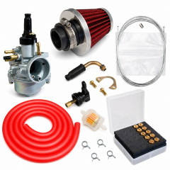 Kit carbu sport PHVA 17,5 cable, gros filtre, durite rouge : Moto 50 à boite, scooter, cyclomoteur universel