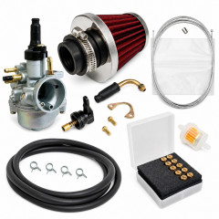 Kit carbu sport PHVA 17,5 cable, gros filtre, durite noir : Moto 50 à boite, scooter, cyclomoteur universel