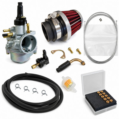 Kit carbu sport PHVA 17,5 cable, petit filtre, durite noir : Moto 50 à boite, scooter, cyclomoteur universel