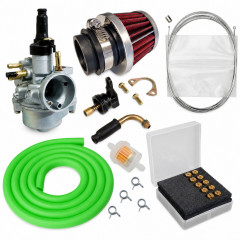 Kit carbu sport PHVA 17,5 cable, petit filtre, durite verte : Moto 50 à boite, scooter, cyclomoteur universel