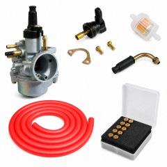 kit carbu 17,5 avec 10 gicleurs stater gâchette, durite rouge : Moto 50 à boite, scooter, cyclomoteur universel