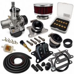 Pack kit carbu 21 pipe, clapet, filtre plat, durite noir : 50 à boite Aprilia RS, Derbi Senda, DRD, GPR, Fenix, Gilera SMT euro 2/3/4