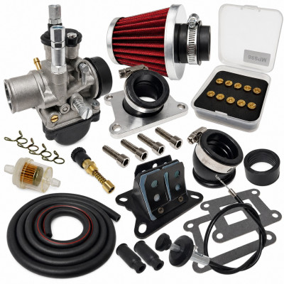 Pack kit carbu 21 pipe, clapet, filtres, durite noir : 50 à boite Aprilia RS, Derbi Senda, DRD, GPR, Fenix, Gilera SMT euro 2/3/4