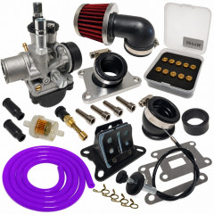 Pack kit carbu 21 pipe, clapet, filtres, durite violet : 50 à boite Aprilia RS, Derbi Senda, DRD, GPR, Fenix, Gilera SMT euro 2/3/4