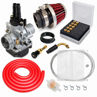 kit carbu 21 phbg stater gâchette, durite rouge, petit filtre : Moto 50 à boite, scooter, cyclomoteur universel