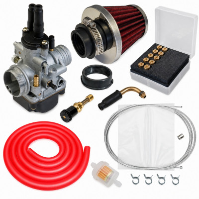 kit carbu 21 phbg stater gâchette, durite rouge, gros filtre : Moto 50 à boite, scooter, cyclomoteur universel