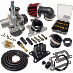 Pack kit carbu 21 pipe, clapet, filtre coudé, durite noir : 50 à boite Aprilia RS, Derbi Senda, DRD, GPR, Fenix, Gilera SMT euro 2/3/4