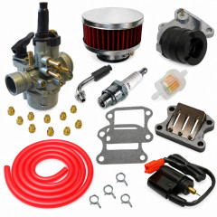 Kit admission sport carbu phva 17,5 filtre plat, durite rouge : Scooter 50cc Peugeot : Vivacity, Speedfight, Buxy, TKR, Zenith, Elystar, Trekker, Elyseo, Looxor, Squab, X-Fight