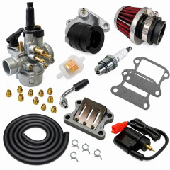 Kit admission sport carbu phva 17,5 petit filtre, durite noir : Scooter Peugeot 50cc pour Speedfight, Vivacity, Elystar, Buxy, TKR, Looxor, Trekker, Zenith, Elyseo, Squab et X-Fight