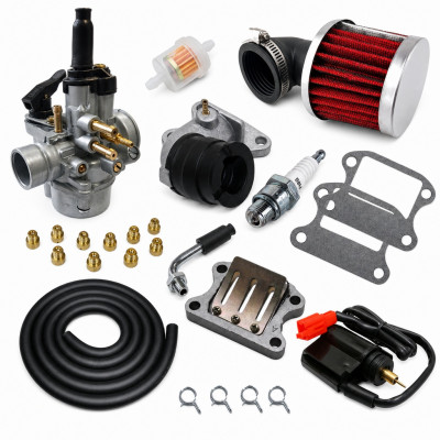 Kit admission sport carbu phva 17,5 filtre coudé, durite noir : Scooter 50cc Peugeot : Vivacity, Speedfight, Elystar, Buxy, TKR, Looxor, Zenith, Trekker, Elyseo, Squab, X-Fight