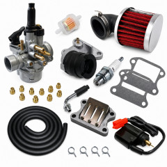 Kit admission sport carbu phva 17,5 filtre coudé, durite noir : Scooter 50cc Peugeot : Vivacity, Speedfight, Elystar, Buxy, TKR, Looxor, Zenith, Trekker, Elyseo, Squab, X-Fight