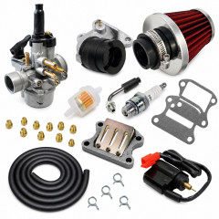 Kit admission sport carbu phva 17,5 gros filtre, durite noir : Scooter Peugeot 50cc Speedfight, Vivacity, Buxy, Elystar, TKR, Looxor, Trekker, Zenith, Elyseo, Squab, X-Fight