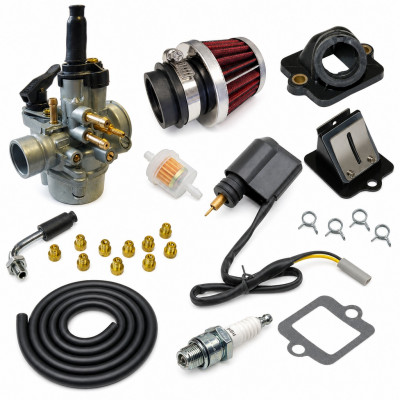 Kit admission sport carbu phva 17,5 petit filtre, durite noir : Scooter 50cc Piaggio NRG, Typhoon, Fly, Liberty, Vespa, Sfera, Zip, Gilera Stalker, Ice, Storm, TPH, Italjet, Derbi et Aprilia