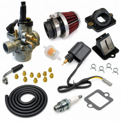 Kit admission sport carbu phva 17,5 petit filtre, durite noir : Scooter 50cc Piaggio NRG, Typhoon, Fly, Liberty, Vespa, Sfera, Zip, Gilera Stalker, Ice, Storm, TPH, Italjet, Derbi et Aprilia