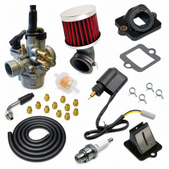 Kit admission sport carbu phva 17,5 filtre coudé, durite noir : Scooter 50cc Piaggio Typhoon, NRG, Fly, Liberty, Vespa, Sfera, Zip, Gilera Ice, Stalker, TPH, Storm, Derbi, Italjet, Aprilia