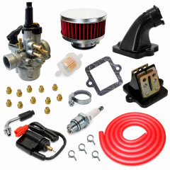 Kit admission sport carbu phva 17,5 filtre plat, durite rouge : Scooter 50cc Peugeot Vivacity, Ludix, Speedfight 3, Streetzone