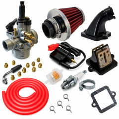 Kit admission sport carbu phva 17,5 gros filtre, durite rouge : Scooter 50cc Peugeot Speedfight 3, Vivacity, Ludix et Streetzone
