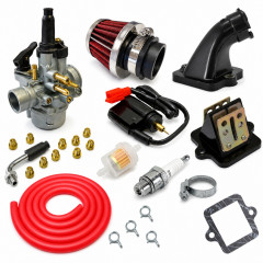 Kit admission sport carbu phva 17,5 petit filtre, durite rouge : Scooter Peugeot 50cc Vivacity, Speedfight 3, Ludix, Streetzone