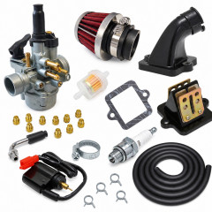 Kit admission sport carbu phva 17,5 petit filtre, durite noir : Scooter Peugeot 50cc pour Vivacity, Ludix, Speedfight 3 et Streetzone
