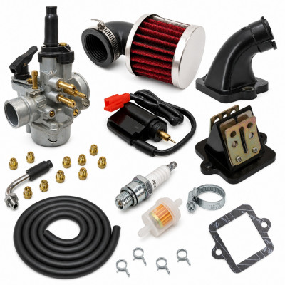 Kit admission sport carbu phva 17,5 filtre coudé, durite noir : Scooter 50cc Peugeot Vivacity, Speedfight 3, Ludix, Streetzone