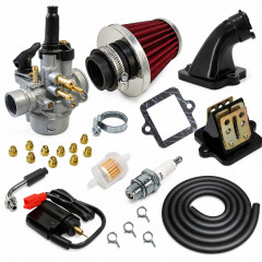 Kit admission sport carbu phva 17,5 gros filtre, durite noir : Scooter Peugeot 50cc pour Vivacity, Speedfight 3, Ludix et Streetzone