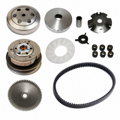 Pack transmission type origine variateur, embrayage, courroie, galets, ressorts : Scooter chinois GY6 139 QMB QMA 4T roue 10 pouces, Peugeot V-Clic, Baotian BT49QT