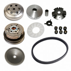 Pack transmission type origine variateur, embrayage, courroie, galets, ressorts : Scooter chinois GY6 139 QMB QMA 4T roue 10 pouces, Peugeot V-Clic, Baotian BT49QT