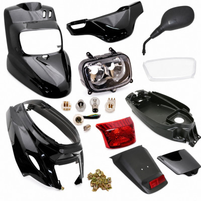 Pack carrenage noir avec phare, feu, rétroviseur, vis pour MBK Booster Yamaha BWS 2004 et après