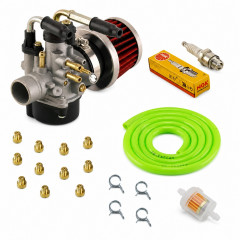 Pack carbu perf PHVA 17,5 Adaptables durite verte fluo pour MBK Booster Stunt, Yamaha BWS