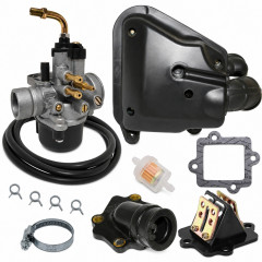 Kit carbu 17,5 type origine avec boite a air pipe clapet et accessoires : Scooter MBK Nitro, Ovetto, Yamaha Aerox, Neos (à partir de 2004)
