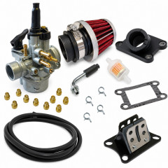 Pack kit carbu 17,5 pipe, clapet, filtres, durite noir : 50 à boite minarelli am6, Aprilia RS, RX, Peugeot XP6, XPS, Yamaha TZR