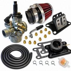 Pack kit carbu 17,5 pipe, clapet, filtres, durite noir : 50 à boite Aprilia RS, Derbi Senda, DRD, GPR, Fenix, Gilera GSM euro 2/3/4