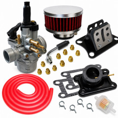 Pack kit carbu 17,5 pipe, clapet, filtre plat, durite rouge : 50 à boite Aprilia RS, Derbi Senda, DRD, GPR, Fenix, Gilera GSM euro 2/3/4