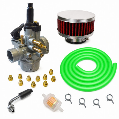kit carbu 17,5 PHVA avec 10 gicleurs durite verte, filtre plat : Moto 50 à boite, scooter, cyclomoteur universel