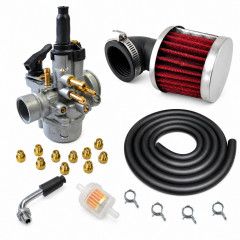 kit carbu 17,5 PHVA avec 10 gicleurs durite noir, filtre coudé : Moto 50 à boite, scooter, cyclomoteur universel