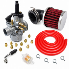 kit carbu 17,5 PHVA avec 10 gicleurs durite rouge, filtre coudé : Moto 50 à boite, scooter, cyclomoteur universel
