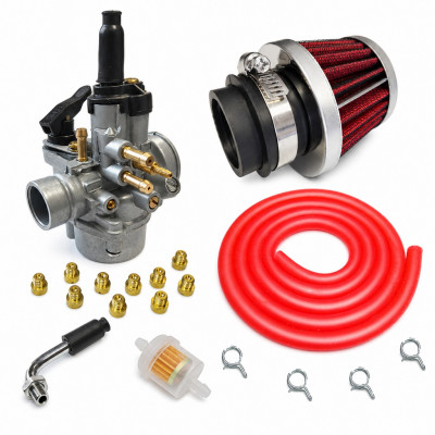 kit carbu 17,5 PHVA avec 10 gicleurs durite rouge, petit filtre : Moto 50 à boite, scooter, cyclomoteur universel