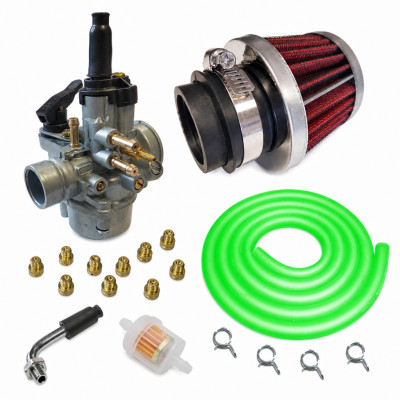 kit carbu 17,5 PHVA avec 10 gicleurs durite verte, petit filtre : Moto 50 à boite, scooter, cyclomoteur universel