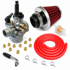 kit carbu 17,5 PHVA avec 10 gicleurs durite rouge, gros filtre : Moto 50 à boite, scooter, cyclomoteur universel