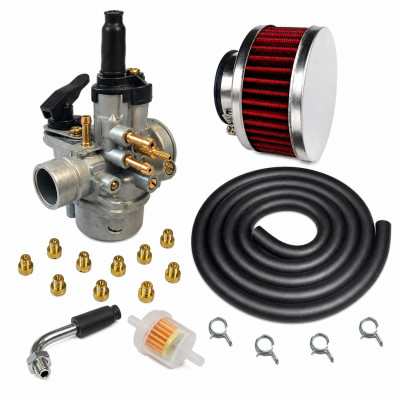 kit carbu 17,5 PHVA avec 10 gicleurs durite noir, filtre plat : Moto 50 à boite, scooter, cyclomoteur universel