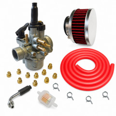 kit carbu 17,5 PHVA avec 10 gicleurs durite rouge, filtre plat : Moto 50 à boite, scooter, cyclomoteur universel