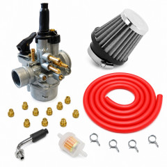 kit carbu 17,5 PHVA avec 10 gicleurs durite rouge, filtre cone : Moto 50 à boite, scooter, cyclomoteur universel
