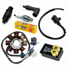 kit reparation allumage stator, cdi, bobine, accessoires : Scooter chinois GY6 139qmb 4 temps, Peugeot Kisbee, V-Clic