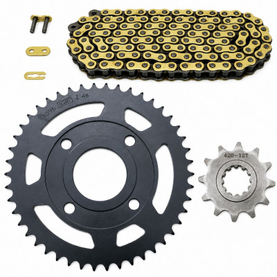 Kit chaine or remforcé 420 Dents 12x46 : 50 à boite MBK X-Power, Yamaha TZR 50