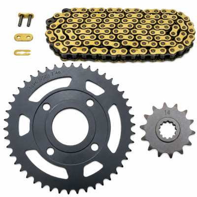 Kit chaine or remforcé 420 Dents 14x46 : 50 à boite MBK X-Power, Yamaha TZR 50