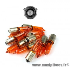 AMPOULE / LAMPE DE CLIGNOTANT 12V 21W NORME H10W1 CULOT BAU9S TEMOIN ERGOTS DECALES 120° EN ORANGE