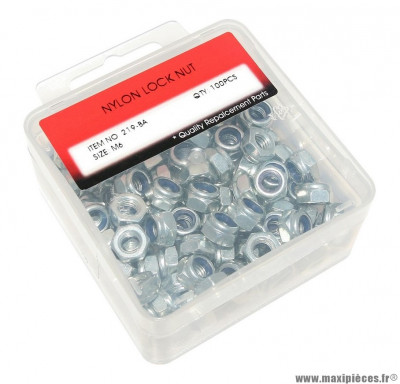 ECROU 6 PANS NYLSTOP-FREIN DIAM M6 (BOITE DE 100 PIECES)