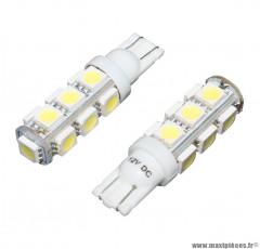 PAIRE DE LAMPE - AMPOULE CLIGNOTANT 12V 10W T10 TEMOIN A LED CULOT W2,1 x 9,5D WEDGE BLANC